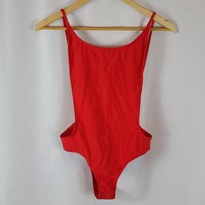 Red High Cut Out One Piece Swim Suit